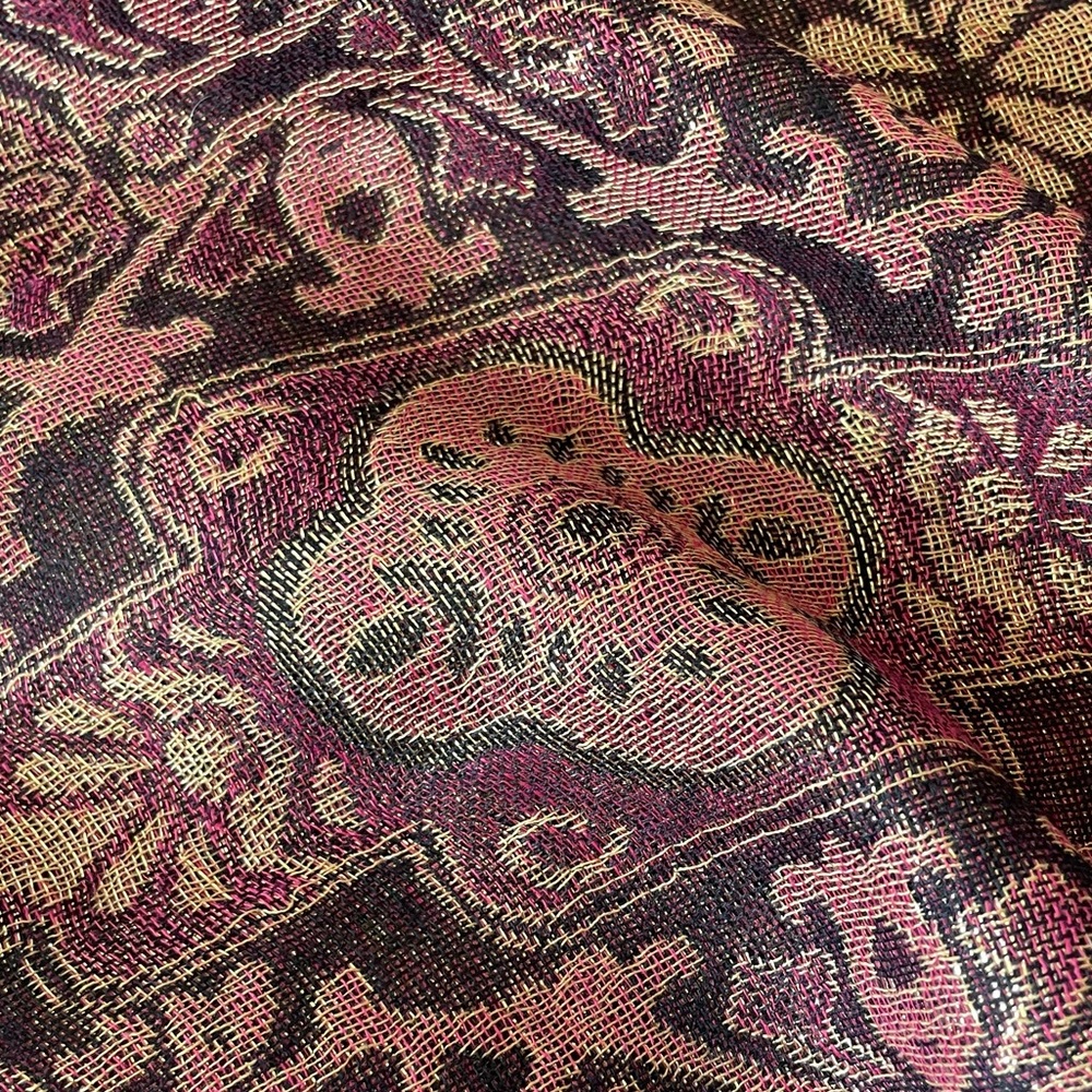 Hot Pink Shawl Pashmina with Tapestry Accents and Tassels - Picture 7 of 13